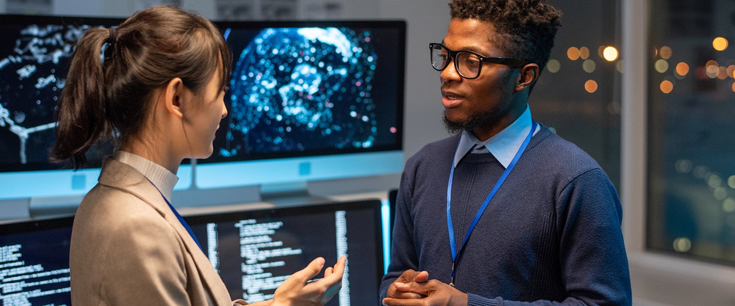 two young colleagues having a conversation