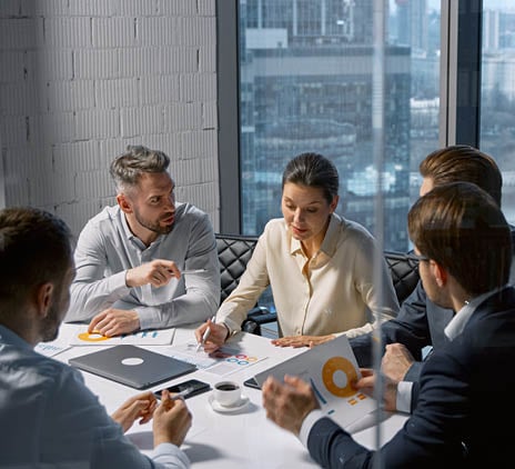 corporate businesswoman communicating with team