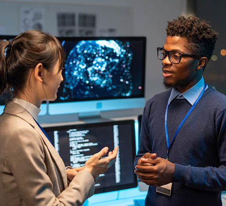 two young colleagues having a conversation