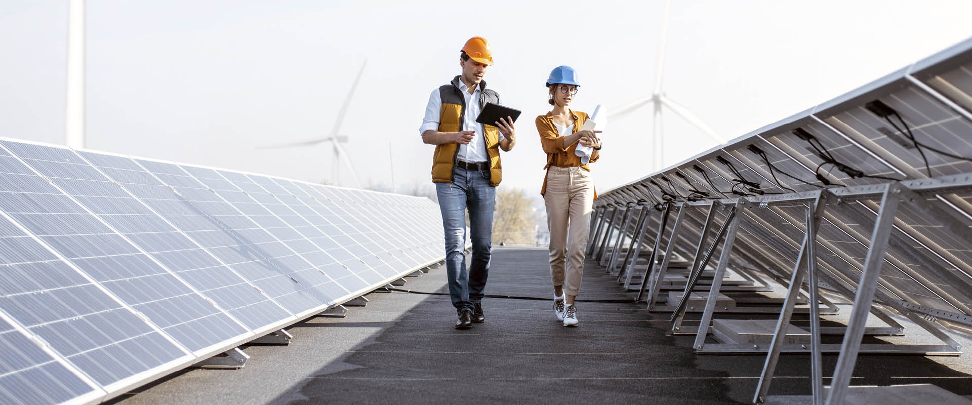 engineers on a solar power plant