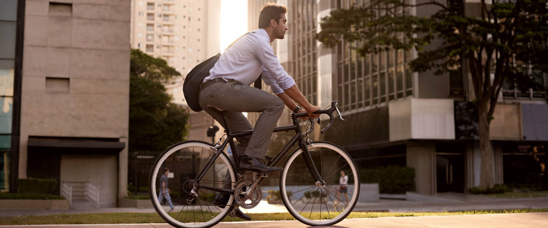 man biking in town